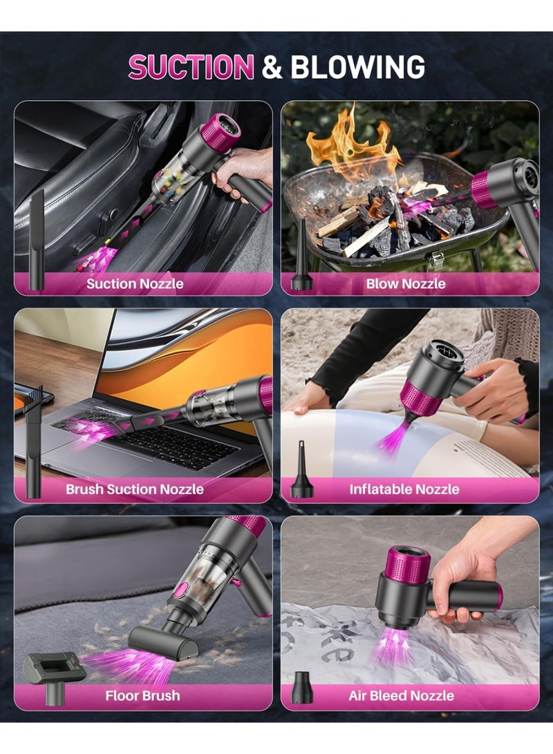 مكنسة كهربائية محمولة للسيارة بدون سلك، قوة شفط عالية 15000PA، مكنسة سيارة ومنفاخ هواء، 4 في 1 صغيرة محمولة مع ضوء LED، مكنسة كهربائية يدوية للسيارة والمنزل والمكتب - Image 4